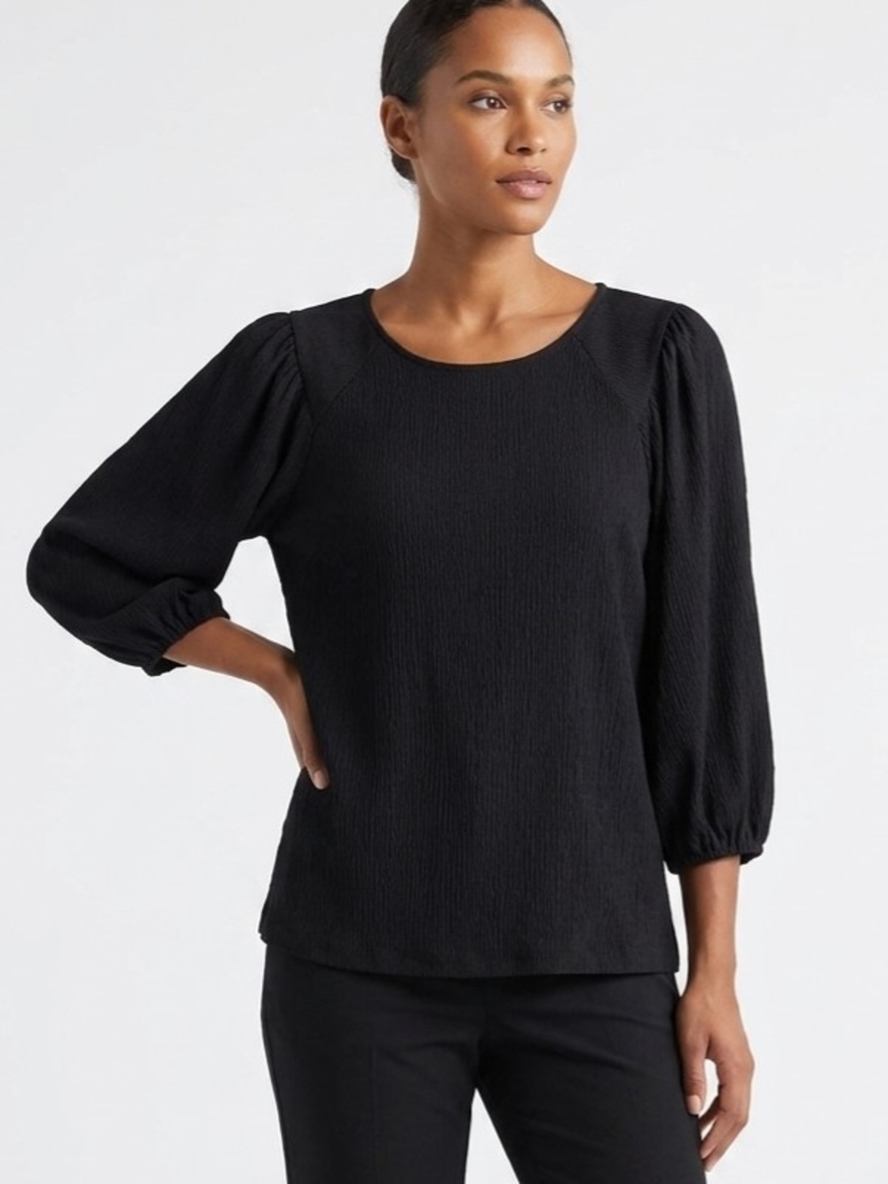 Vince Camuto Black Textured Puff-Sleeve Top Size M